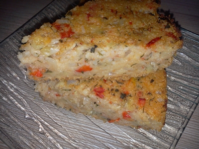 Budincă cu ardei copți, roșie și fulgi de drojdie inactivă