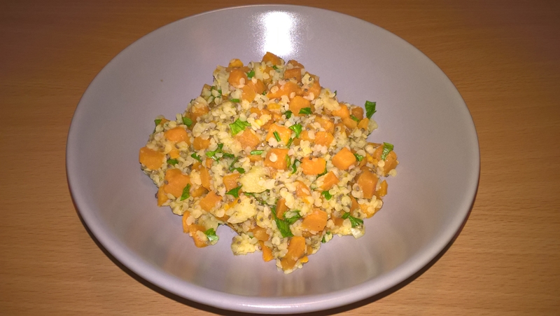 Gustare cu fulgi de mei și cartof dulce