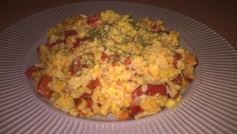 Orez cu ardei copți și emmental