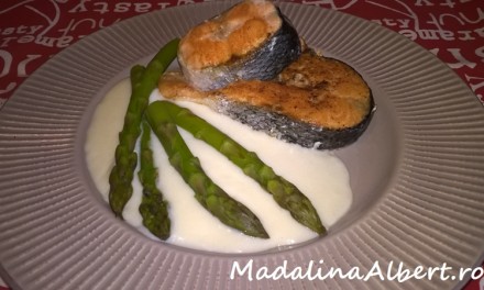 Medalion de somon cu sparanghel și sos Bechamel